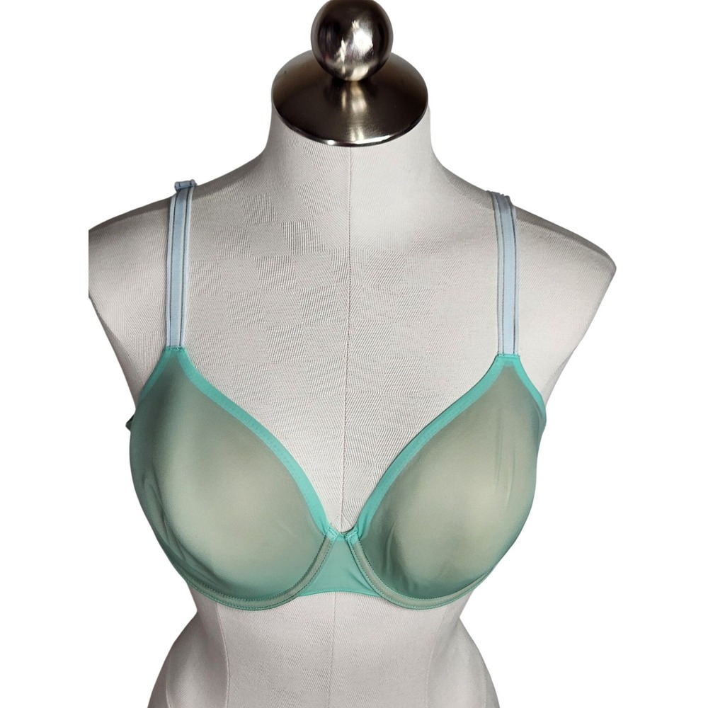 Victoria's Secret Lined Perfect Coverage Bra Women 36D Green Mesh Underwire